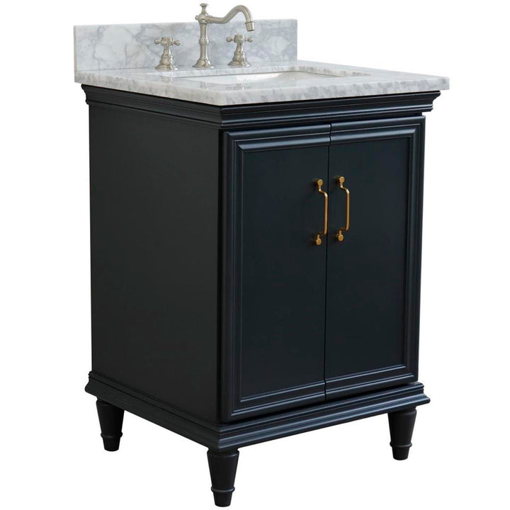 Bellaterra Forli 25" Single Vanity, Dark Gray, White Carrara Marble Top/Rectangle Sink