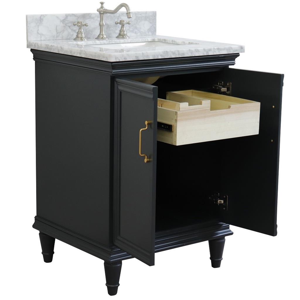 Bellaterra Forli 25" Single Vanity, Dark Gray, White Carrara Marble Top/Rectangle Sink