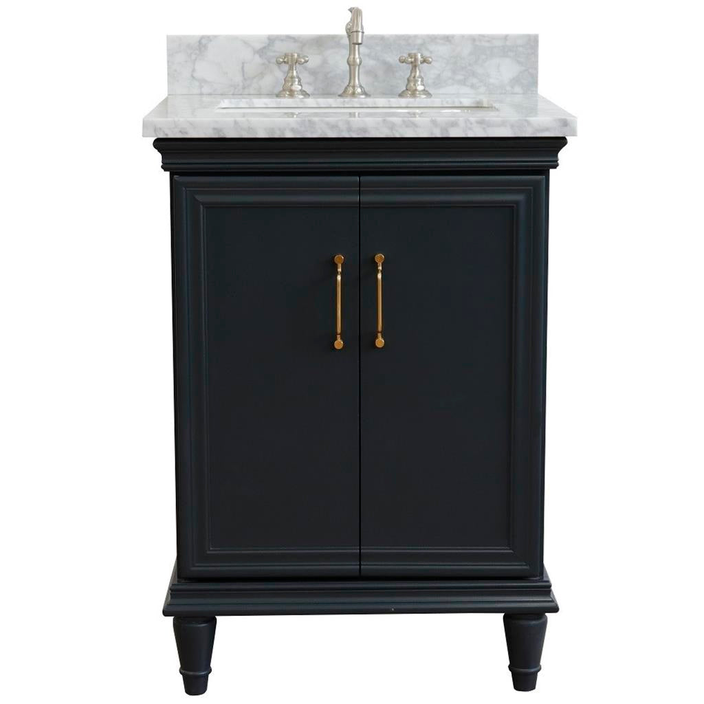 Bellaterra Forli 25" Single Vanity, Dark Gray, White Carrara Marble Top/Rectangle Sink