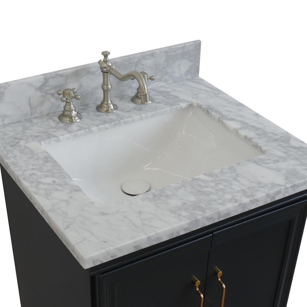 Bellaterra Forli 25" Single Vanity, Dark Gray, White Carrara Marble Top/Rectangle Sink