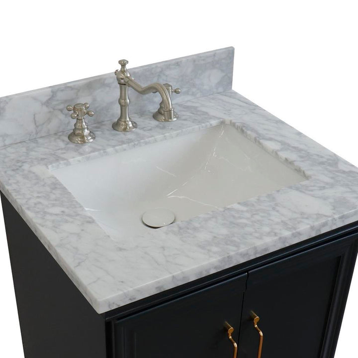 Bellaterra Forli 25" Single Vanity, Dark Gray, White Carrara Marble Top/Rectangle Sink