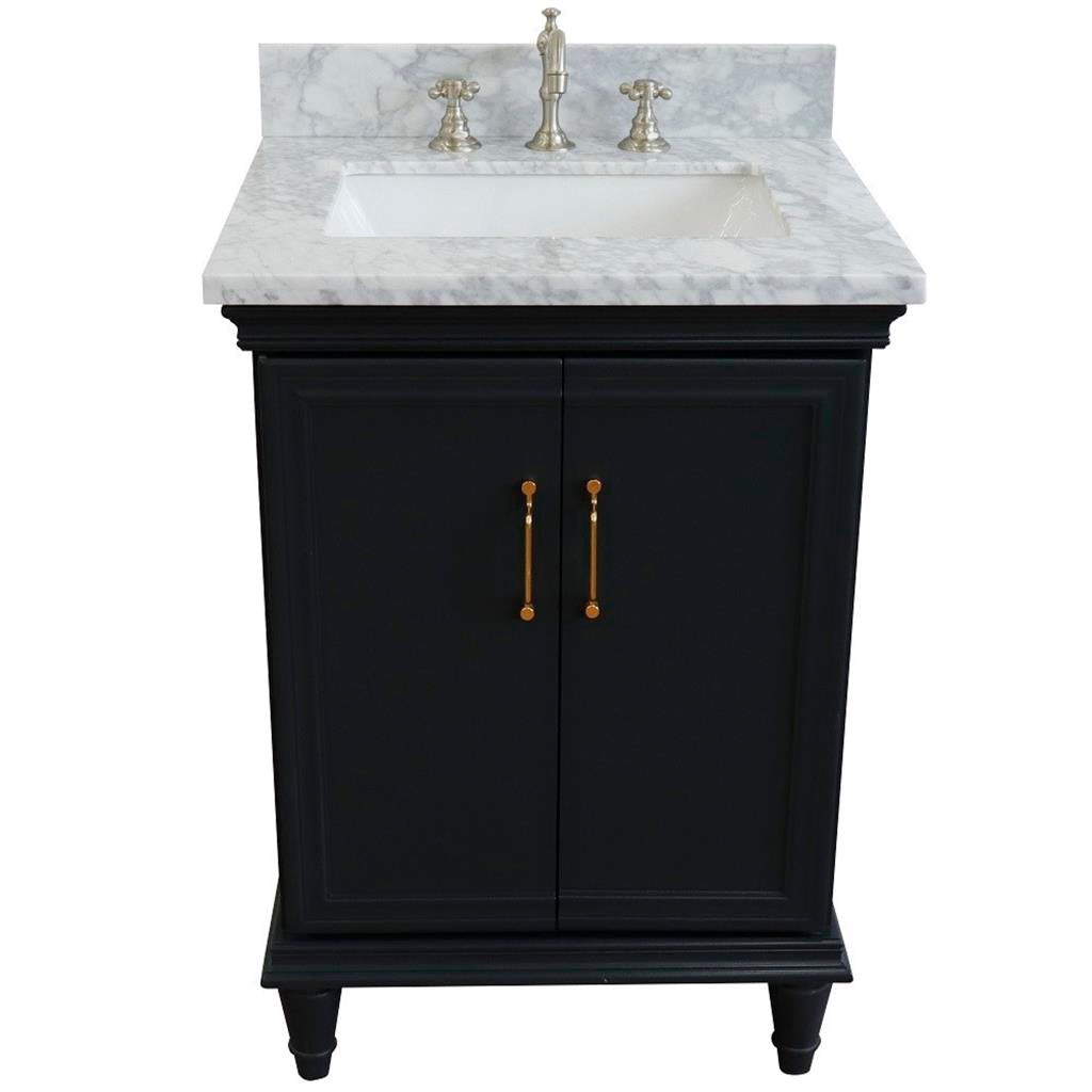 Bellaterra Forli 25" Single Vanity, Dark Gray, White Carrara Marble Top/Rectangle Sink