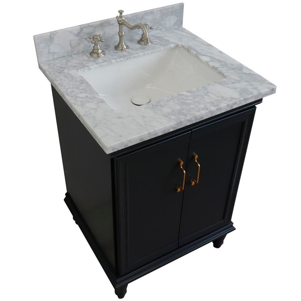 Bellaterra Forli 25" Single Vanity, Dark Gray, White Carrara Marble Top/Rectangle Sink