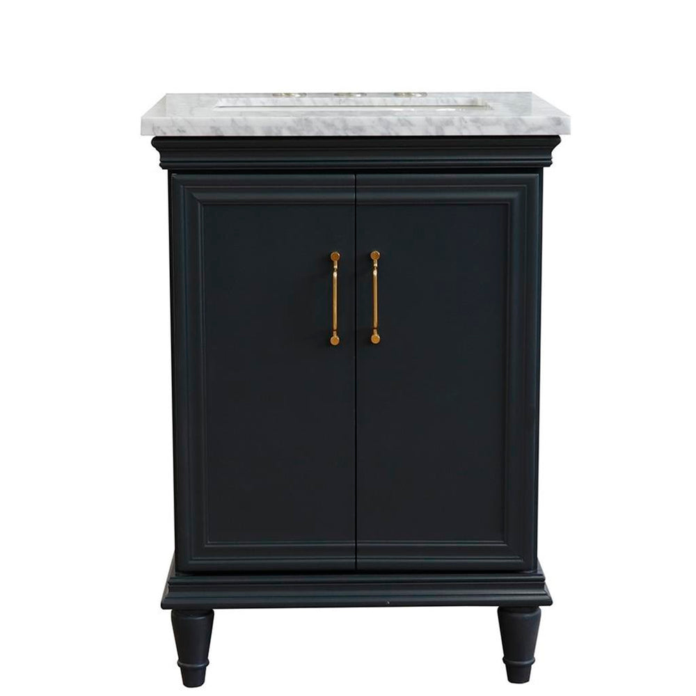 Bellaterra Forli 25" Single Vanity, Dark Gray, White Carrara Marble Top/Rectangle Sink