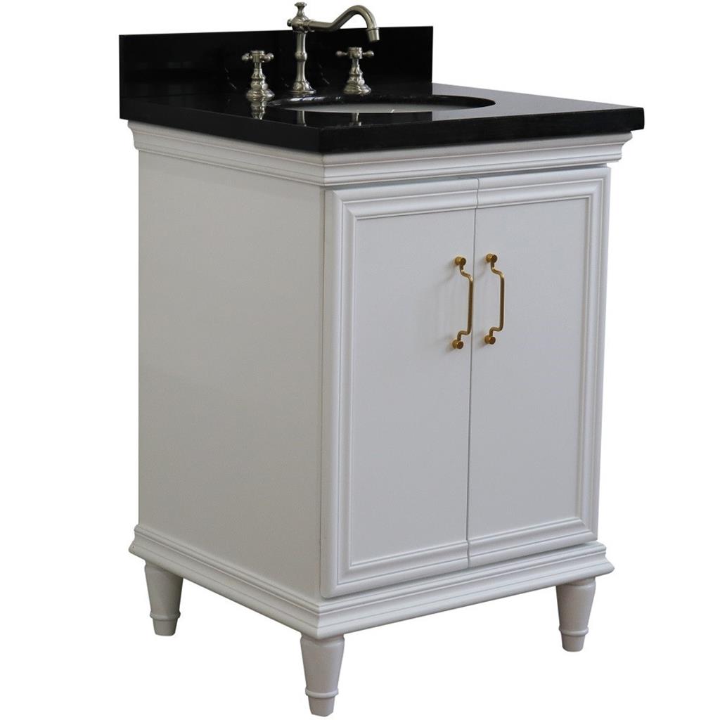 Bellaterra Forli 25" Single Vanity, White, Black Galaxy Granite Top/Oval Sink