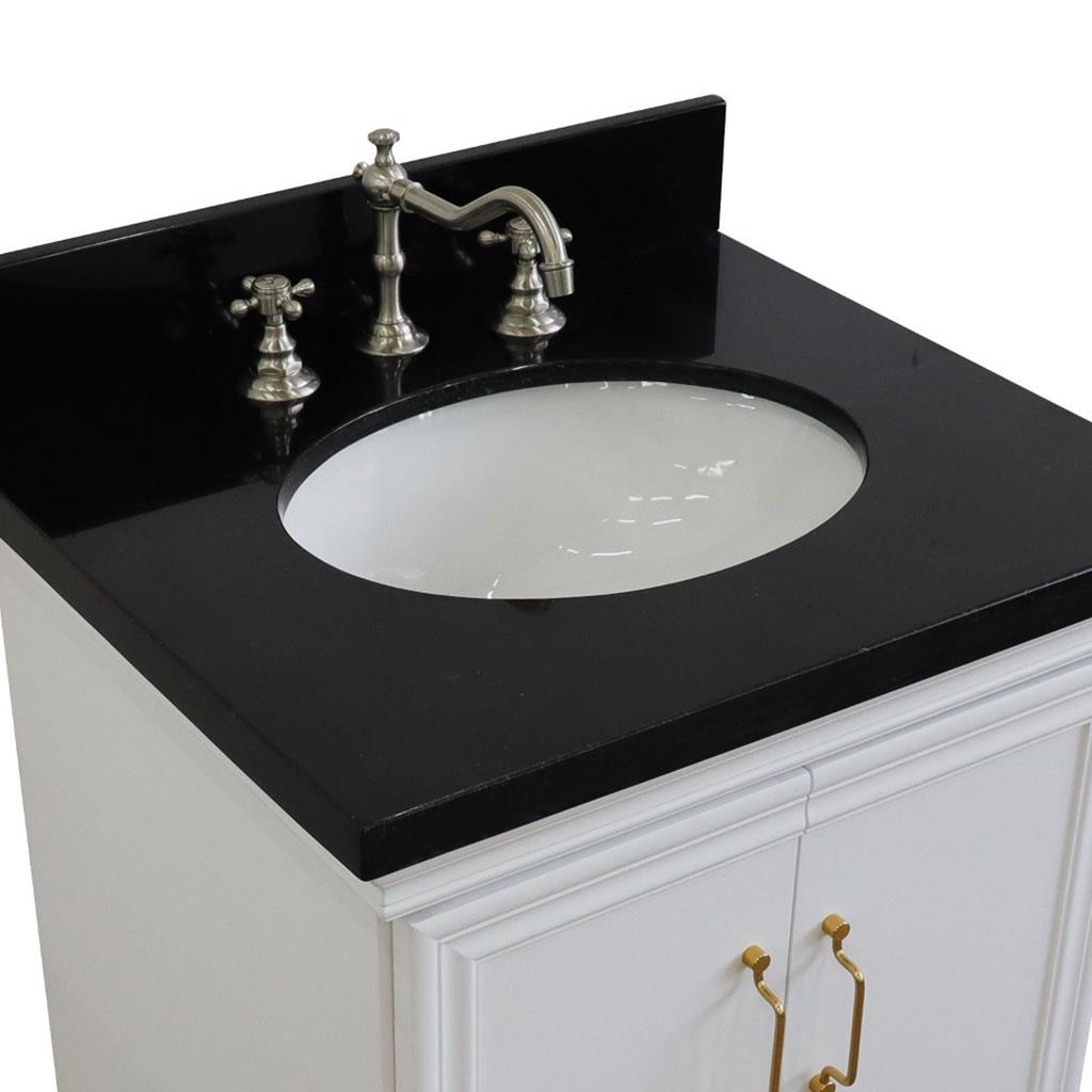 Bellaterra Forli 25" Single Vanity, White, Black Galaxy Granite Top/Oval Sink