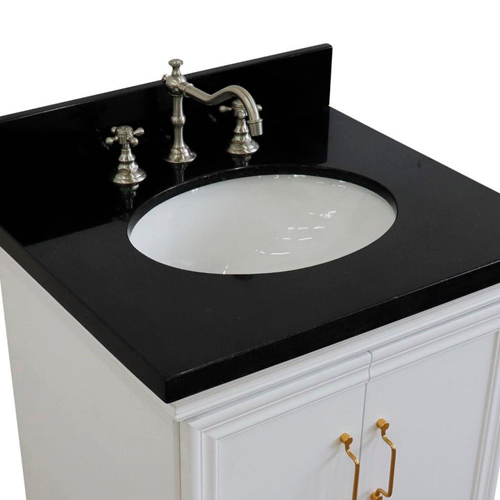 Bellaterra Forli 25" Single Vanity, White, Black Galaxy Granite Top/Oval Sink