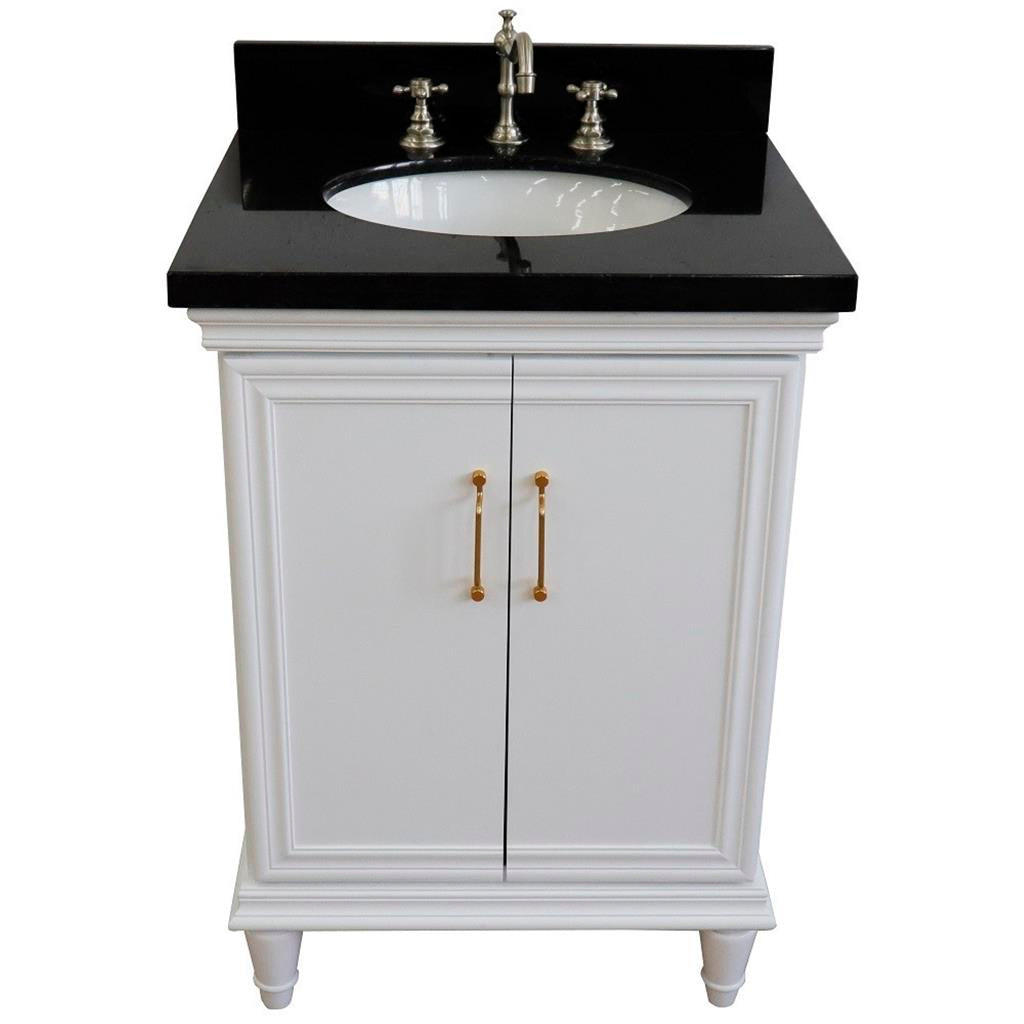 Bellaterra Forli 25" Single Vanity, White, Black Galaxy Granite Top/Oval Sink