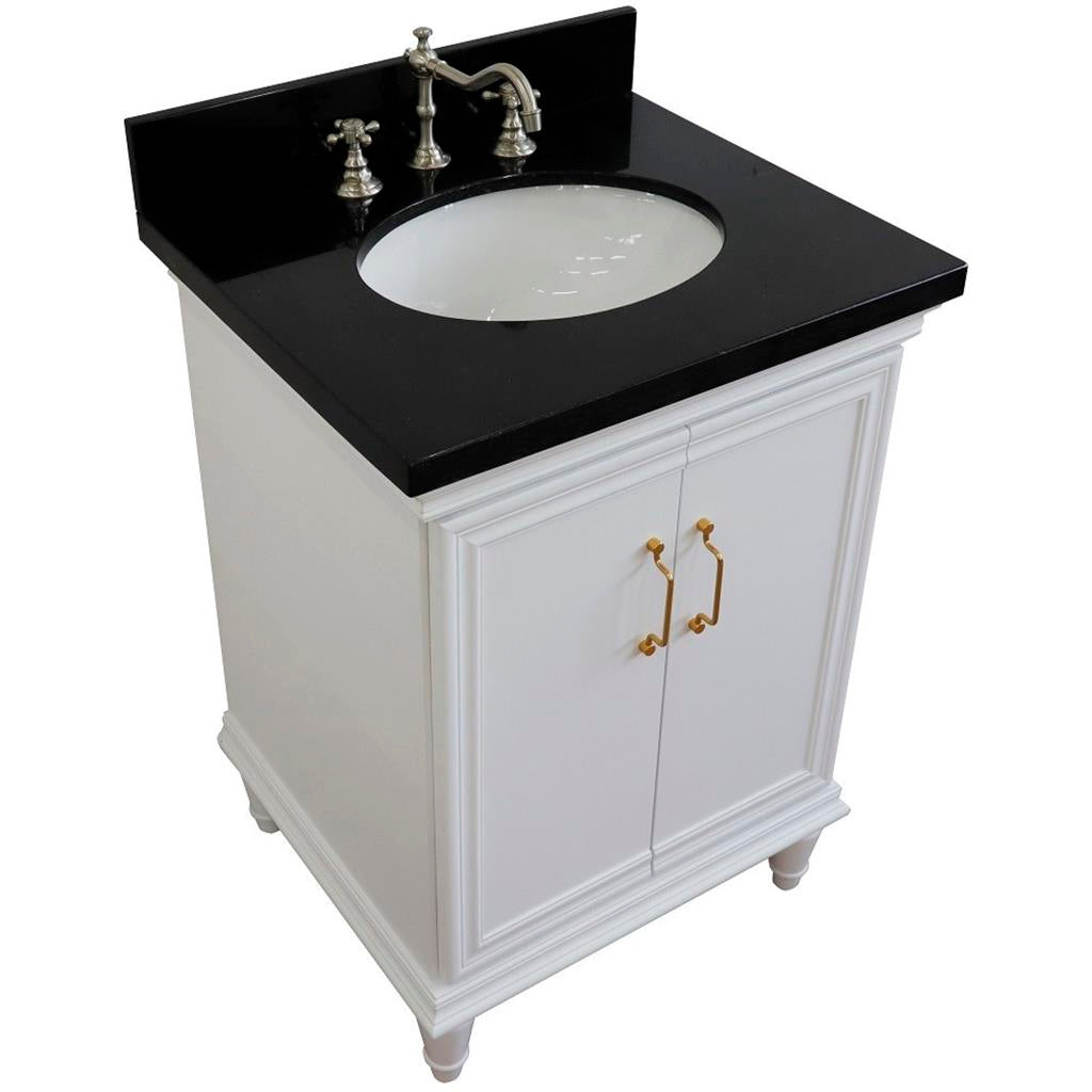 Bellaterra Forli 25" Single Vanity, White, Black Galaxy Granite Top/Oval Sink