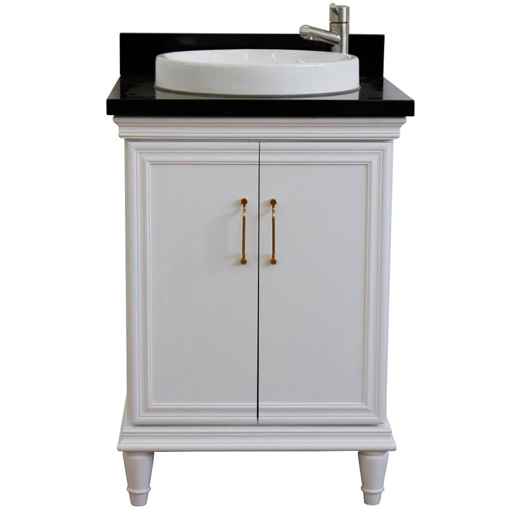 Bellaterra Forli 25" Single Vanity, White, Black Galaxy Granite Top/Round Sink