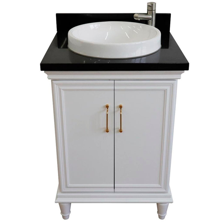 Bellaterra Forli 25" Single Vanity, White, Black Galaxy Granite Top/Round Sink