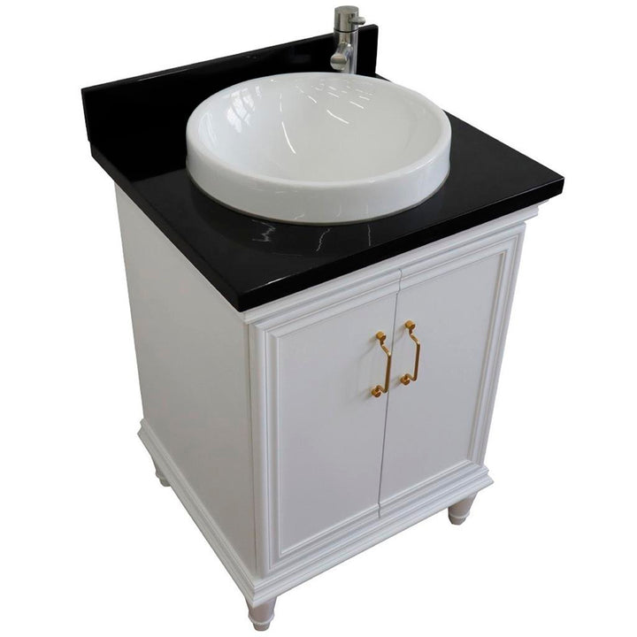 Bellaterra Forli 25" Single Vanity, White, Black Galaxy Granite Top/Round Sink