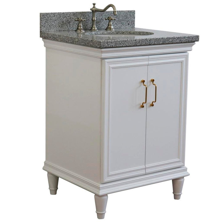 Bellaterra Forli 25" Single Vanity, White, Gray Granite Top/Oval Sink