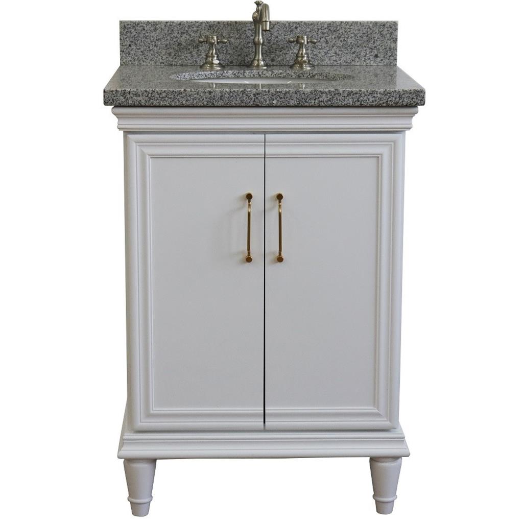 Bellaterra Forli 25" Single Vanity, White, Gray Granite Top/Oval Sink