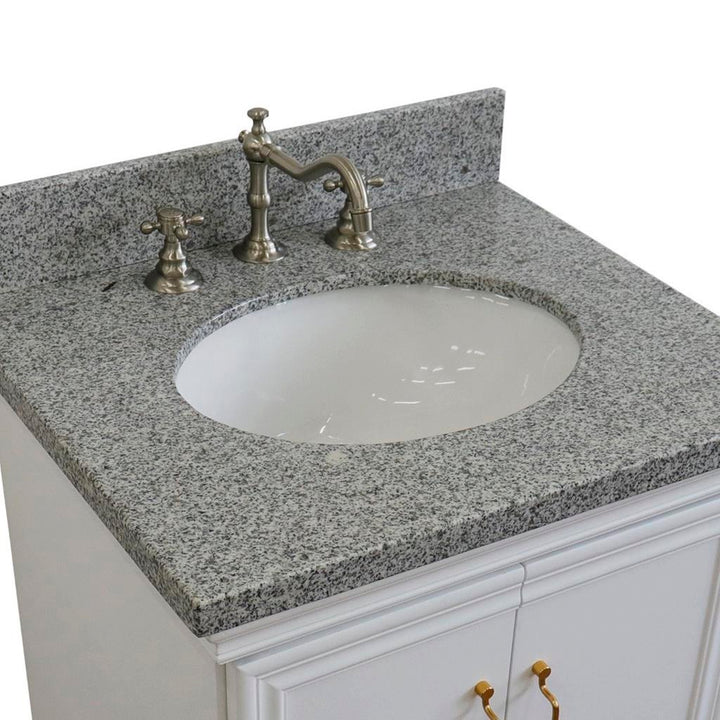 Bellaterra Forli 25" Single Vanity, White, Gray Granite Top/Oval Sink