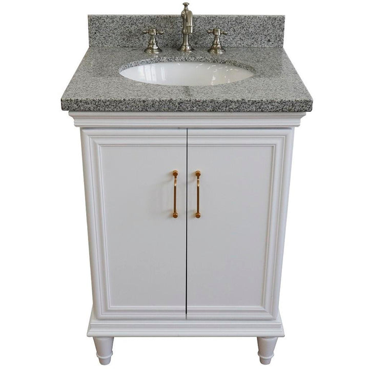 Bellaterra Forli 25" Single Vanity, White, Gray Granite Top/Oval Sink