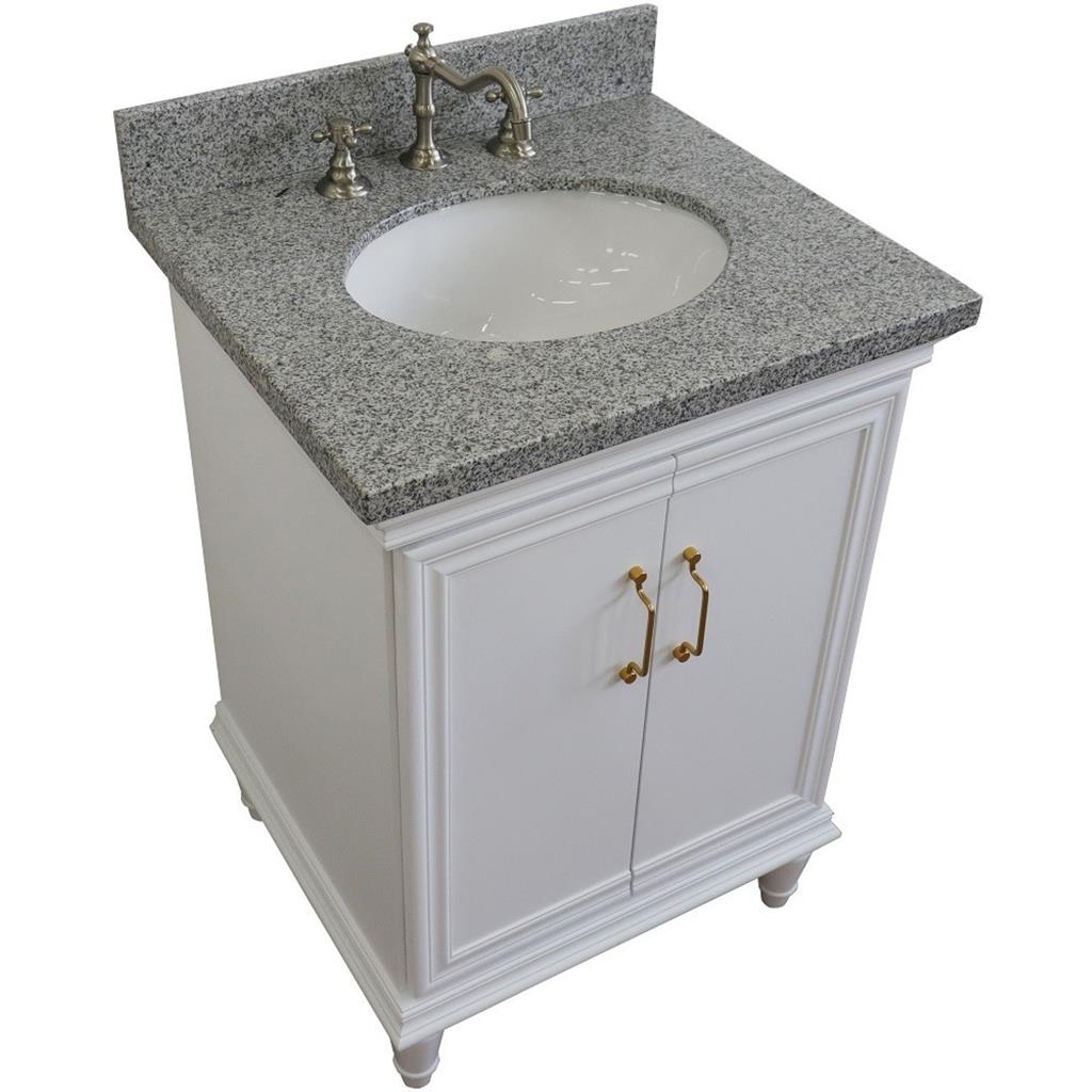 Bellaterra Forli 25" Single Vanity, White, Gray Granite Top/Oval Sink