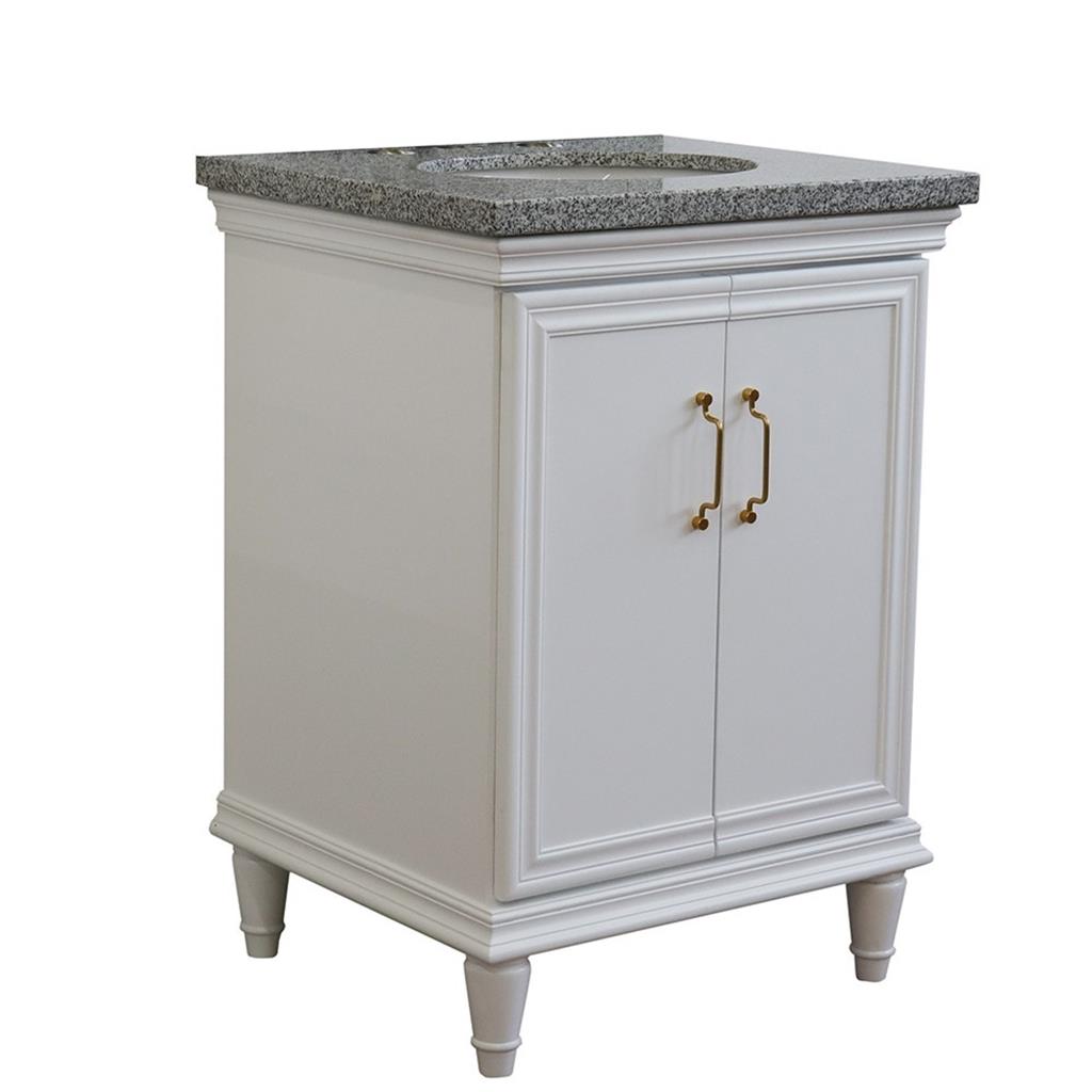 Bellaterra Forli 25" Single Vanity, White, Gray Granite Top/Oval Sink