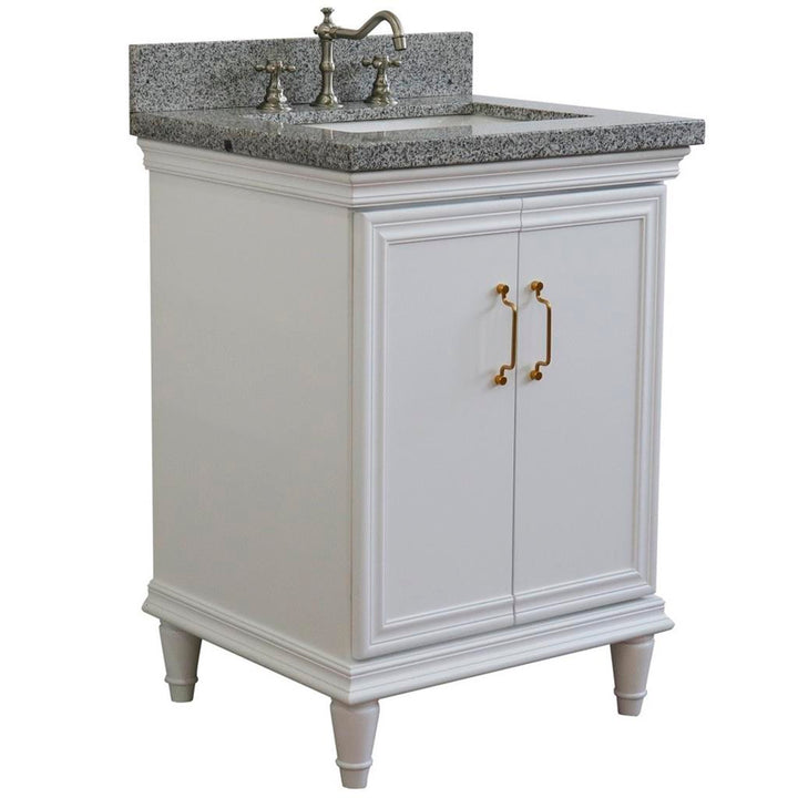 Bellaterra Forli 25" Single Vanity, White, Gray Granite Top/Rectangle Sink