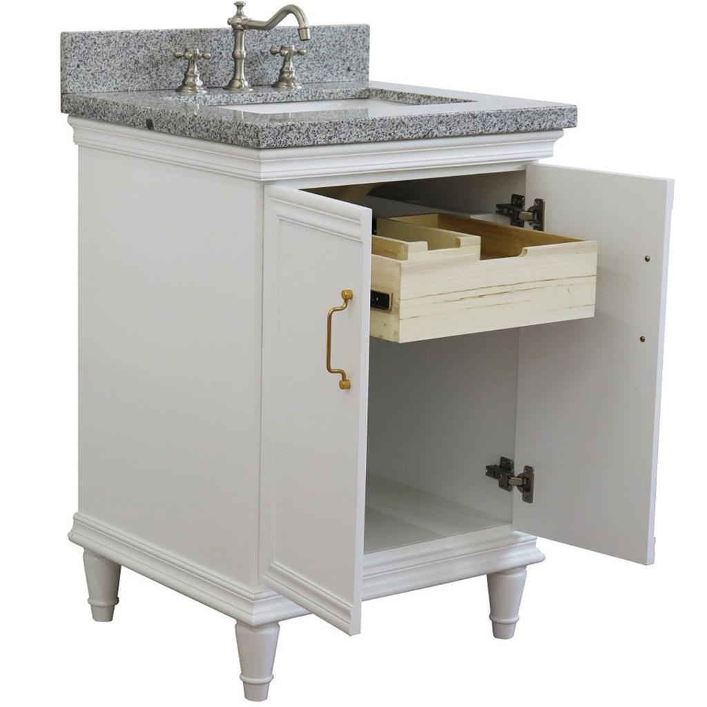 Bellaterra Forli 25" Single Vanity, White, Gray Granite Top/Rectangle Sink