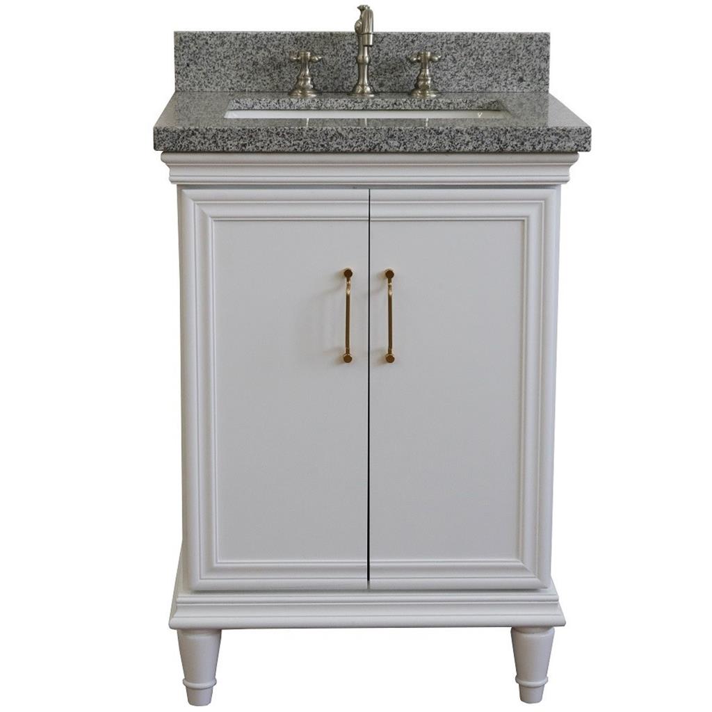 Bellaterra Forli 25" Single Vanity, White, Gray Granite Top/Rectangle Sink