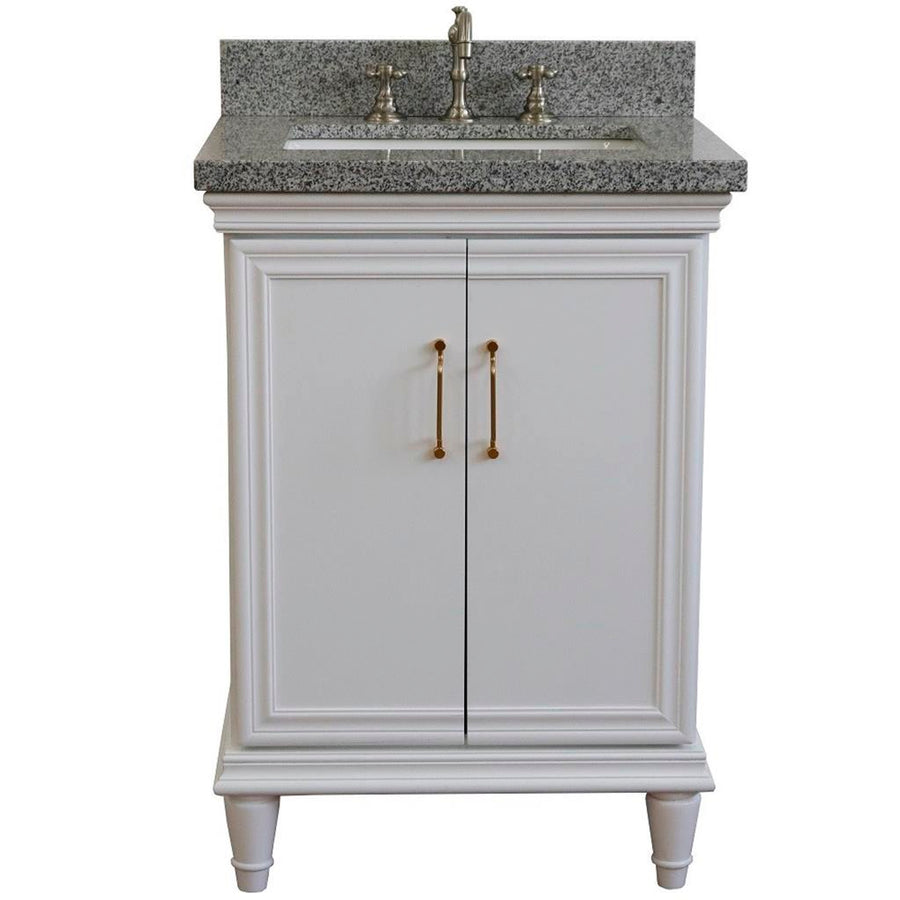 Bellaterra Forli 25" Single Vanity, White, Gray Granite Top/Rectangle Sink