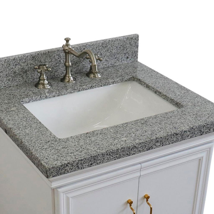 Bellaterra Forli 25" Single Vanity, White, Gray Granite Top/Rectangle Sink