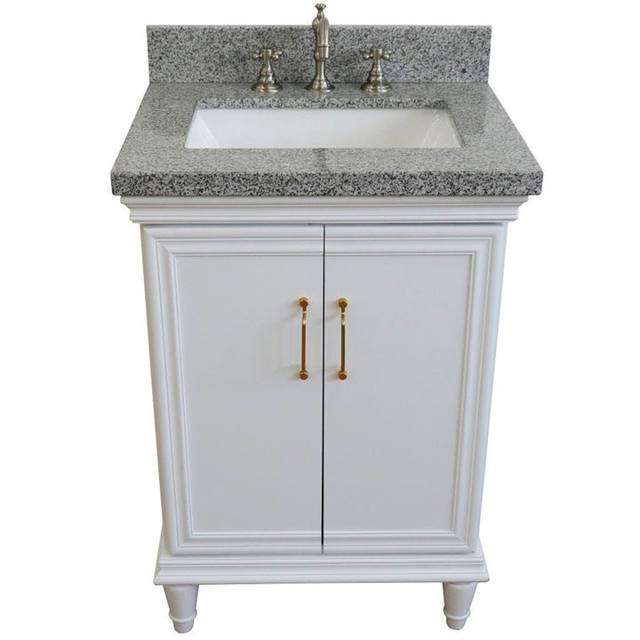 Bellaterra Forli 25" Single Vanity, White, Gray Granite Top/Rectangle Sink