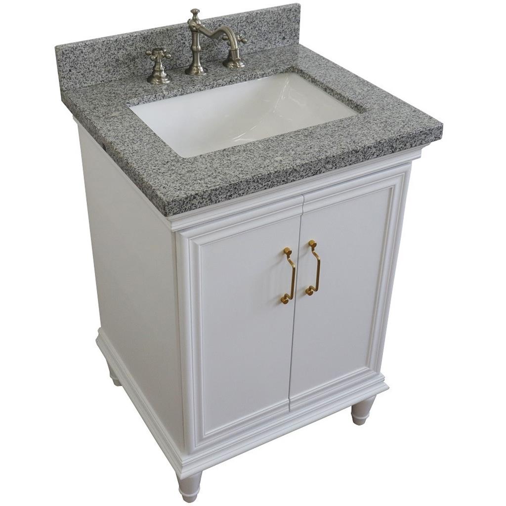 Bellaterra Forli 25" Single Vanity, White, Gray Granite Top/Rectangle Sink