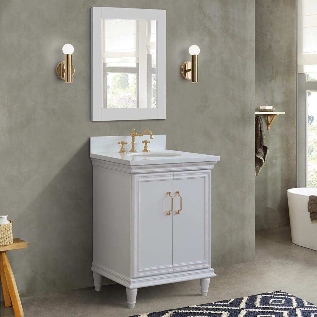 Bellaterra Forli 25" Single Vanity, White, White Quartz Top/Oval Sink