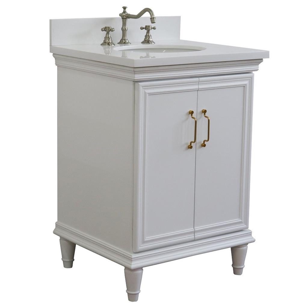 Bellaterra Forli 25" Single Vanity, White, White Quartz Top/Oval Sink