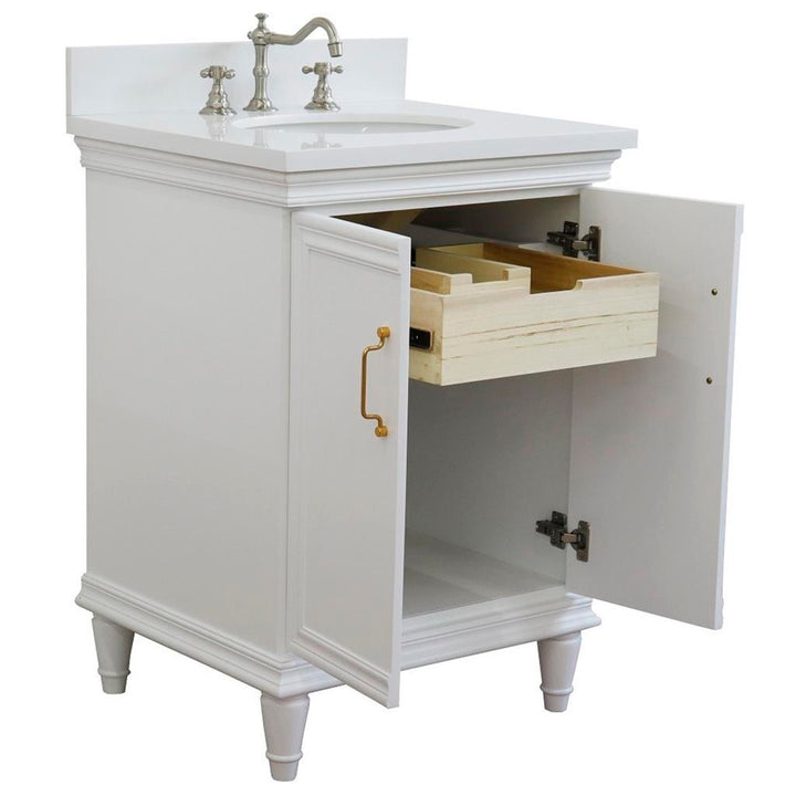 Bellaterra Forli 25" Single Vanity, White, White Quartz Top/Oval Sink