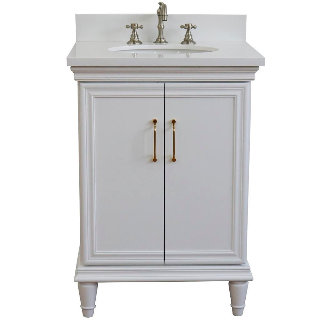 Bellaterra Forli 25" Single Vanity, White, White Quartz Top/Oval Sink