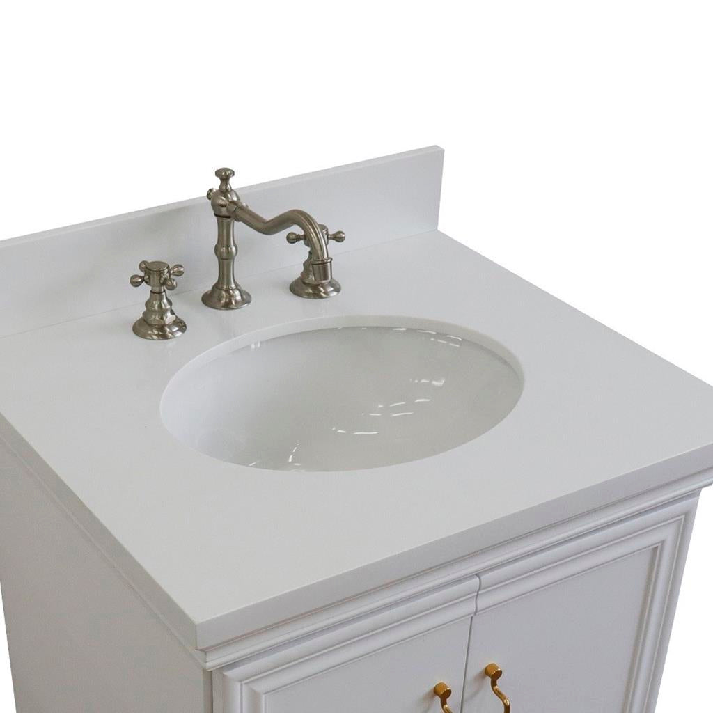 Bellaterra Forli 25" Single Vanity, White, White Quartz Top/Oval Sink