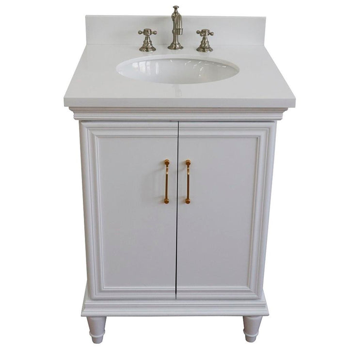 Bellaterra Forli 25" Single Vanity, White, White Quartz Top/Oval Sink