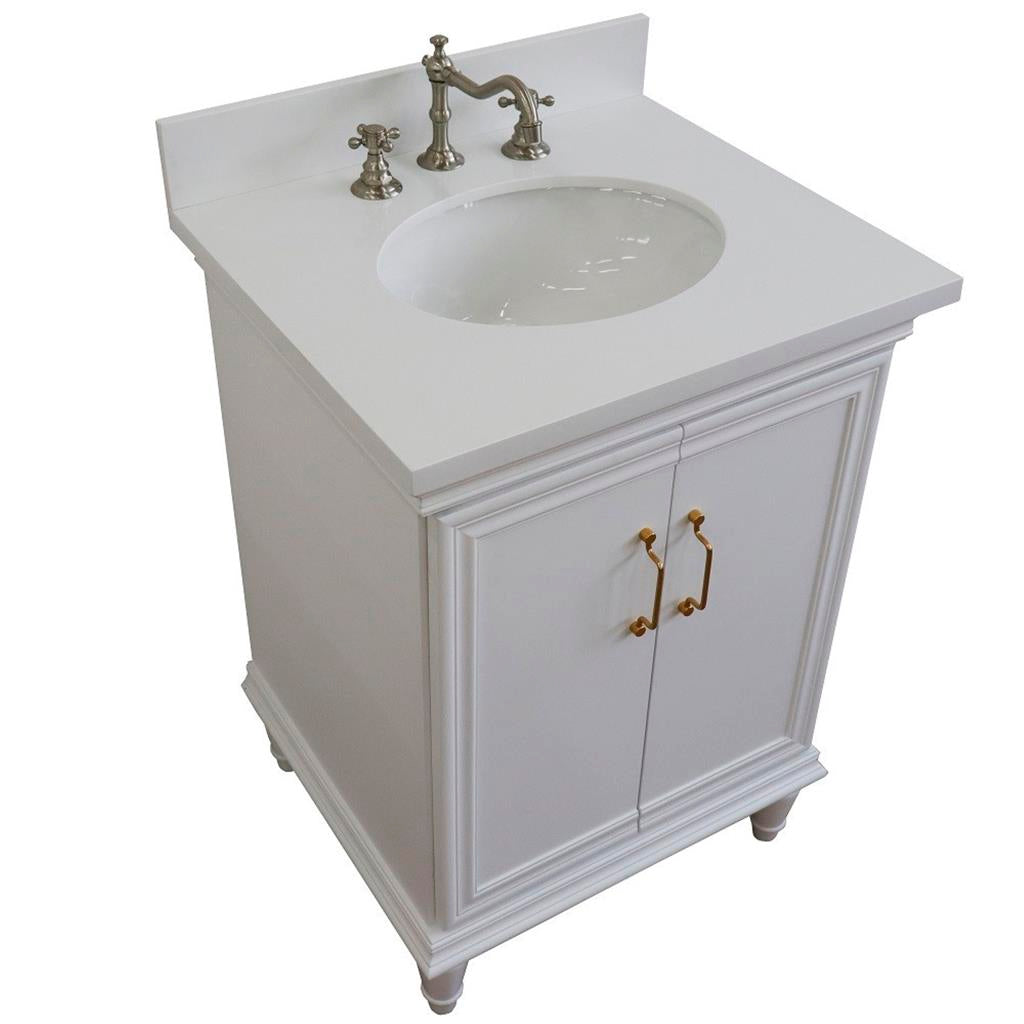 Bellaterra Forli 25" Single Vanity, White, White Quartz Top/Oval Sink