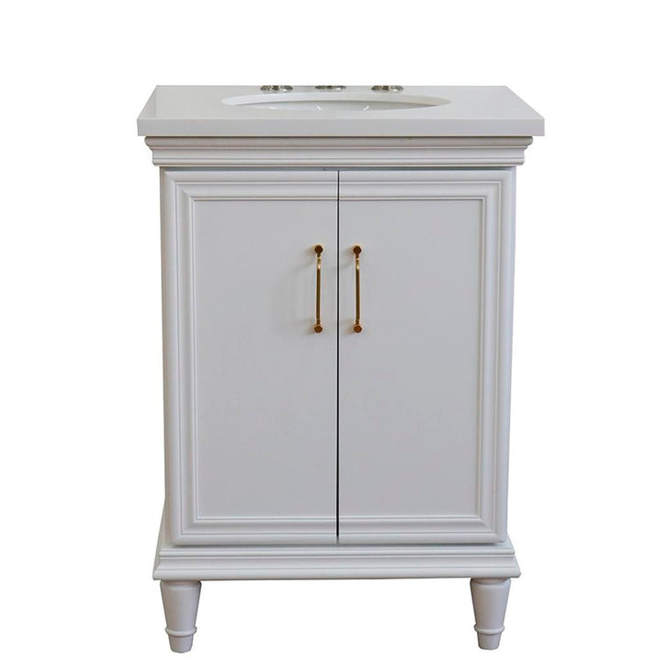 Bellaterra Forli 25" Single Vanity, White, White Quartz Top/Oval Sink