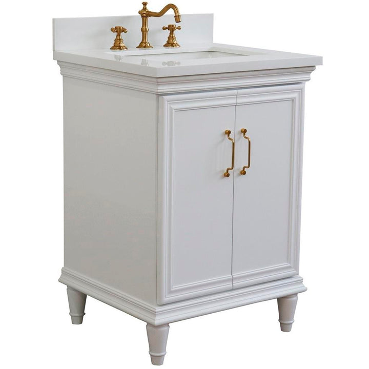 Bellaterra Forli 25" Single Vanity, White, White Quartz Top/Rectangle Sink