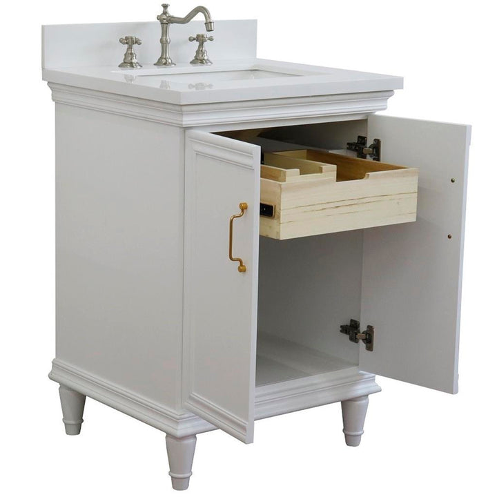 Bellaterra Forli 25" Single Vanity, White, White Quartz Top/Rectangle Sink