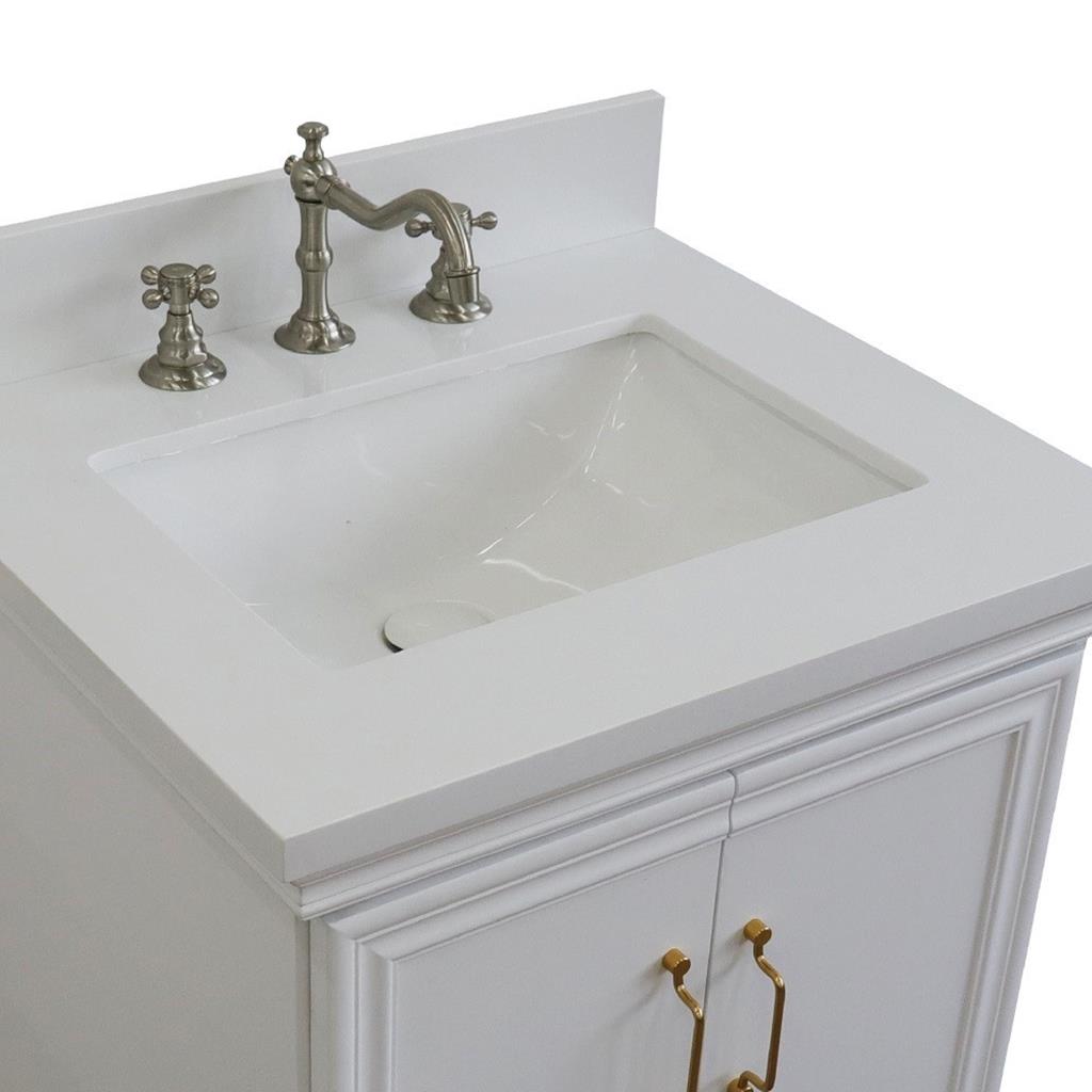 Bellaterra Forli 25" Single Vanity, White, White Quartz Top/Rectangle Sink