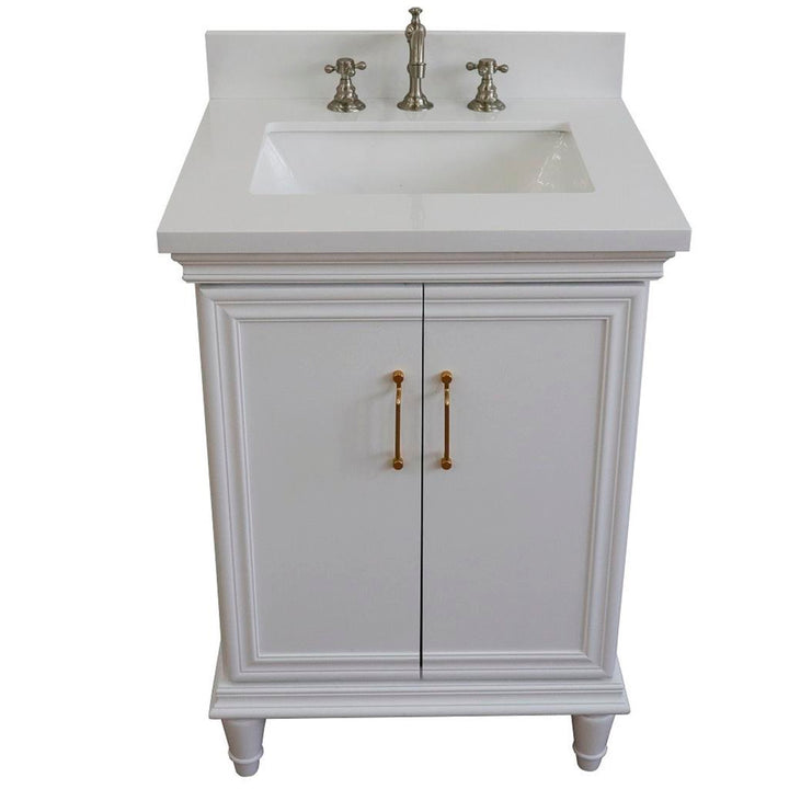 Bellaterra Forli 25" Single Vanity, White, White Quartz Top/Rectangle Sink