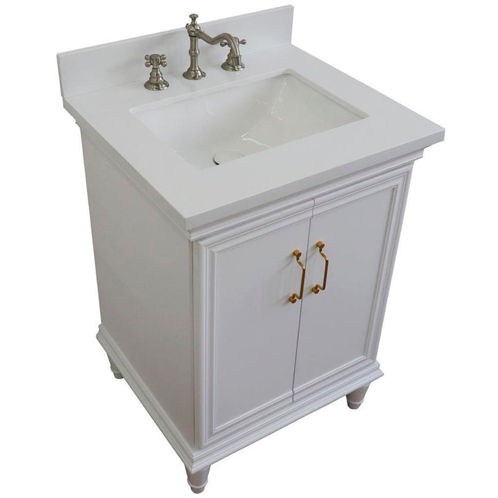 Bellaterra Forli 25" Single Vanity, White, White Quartz Top/Rectangle Sink