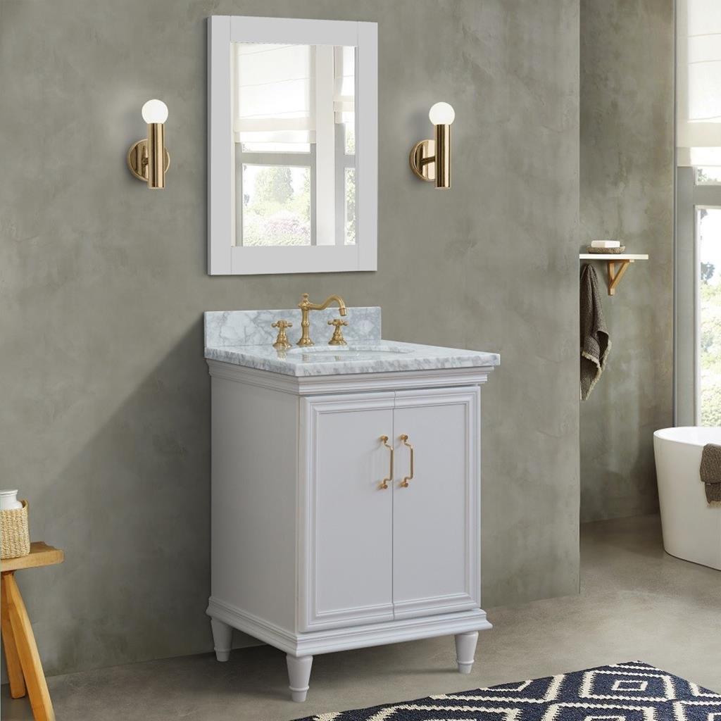 Bellaterra Forli 25" Single Vanity, White, White Carrara Marble Top/Oval Sink