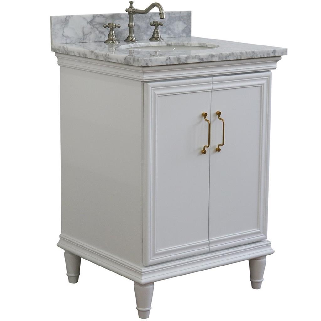 Bellaterra Forli 25" Single Vanity, White, White Carrara Marble Top/Oval Sink