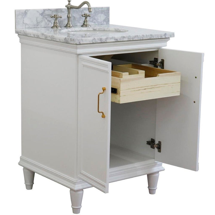 Bellaterra Forli 25" Single Vanity, White, White Carrara Marble Top/Oval Sink