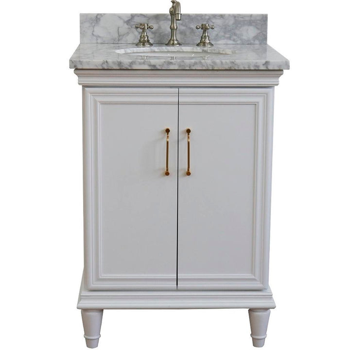 Bellaterra Forli 25" Single Vanity, White, White Carrara Marble Top/Oval Sink