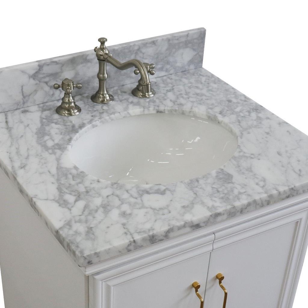 Bellaterra Forli 25" Single Vanity, White, White Carrara Marble Top/Oval Sink