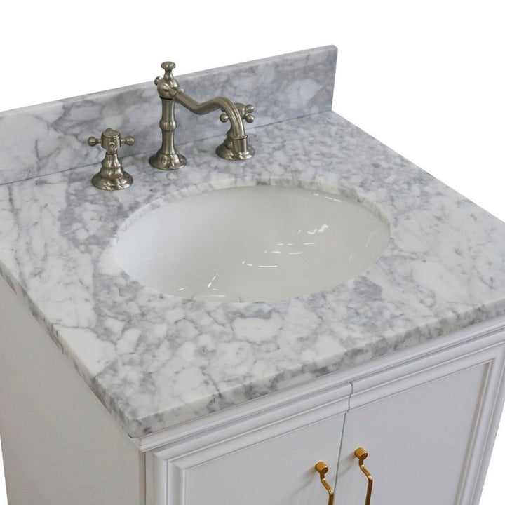 Bellaterra Forli 25" Single Vanity, White, White Carrara Marble Top/Oval Sink