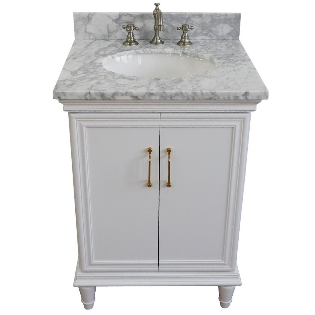 Bellaterra Forli 25" Single Vanity, White, White Carrara Marble Top/Oval Sink