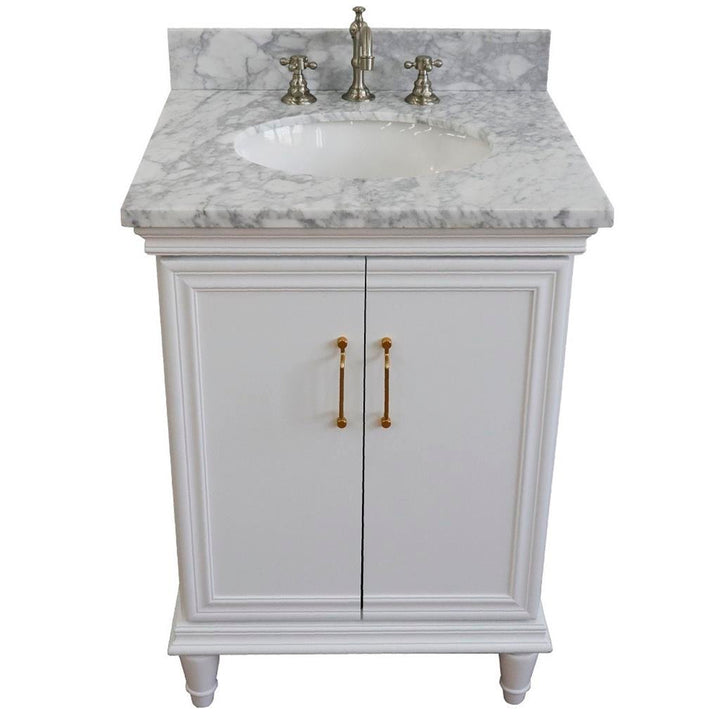 Bellaterra Forli 25" Single Vanity, White, White Carrara Marble Top/Oval Sink